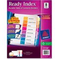 Avery Dennison Avery Ready Index T.O.C. Reference Divider, 1 to 8, 8.5"x11", 8 Tabs, White/Multi 11133